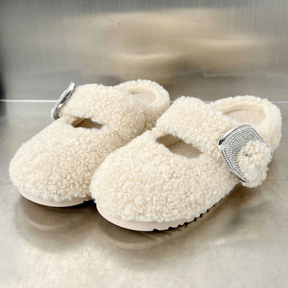 Damen Hausschuhe Flauschig mit Schnallen Weich Warm