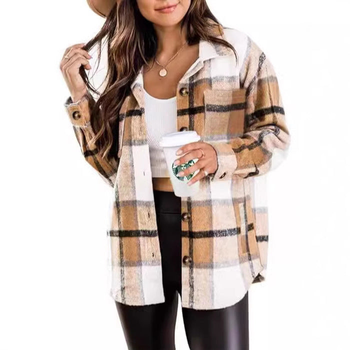 Damen Flanelljacke Warm Gemütlich Winter