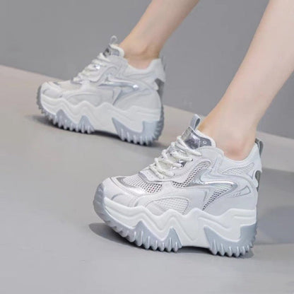 Damen Sneaker Chunky atmungsaktiv Mesh Weiß