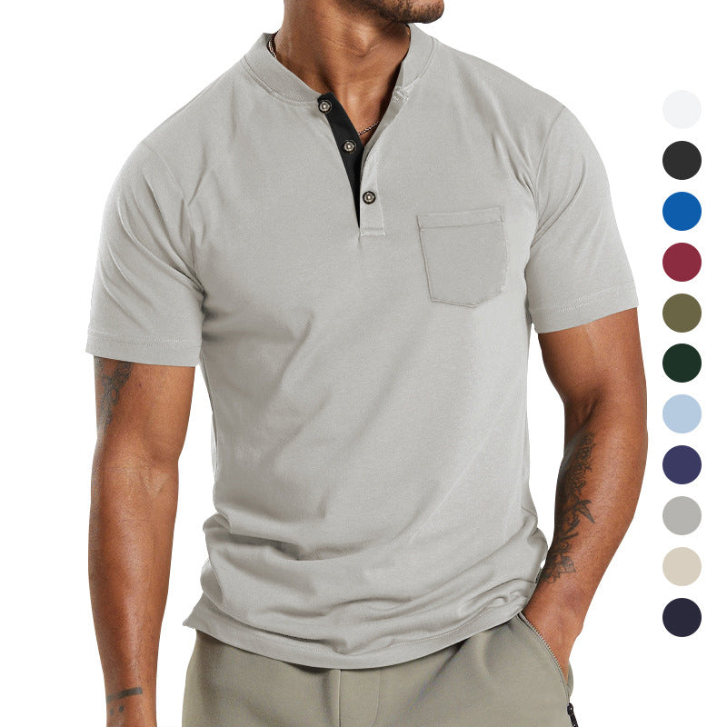 Herren T-Shirt Kurzarm mit Brusttasche Modern Kragen