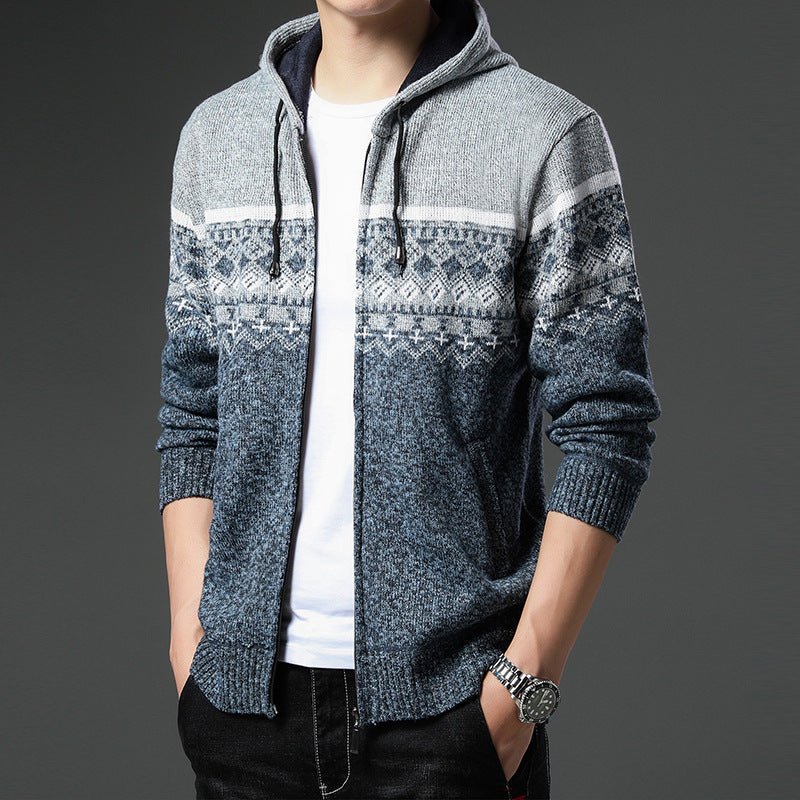 Herren Strickjacke Kapuze Gemustert Bequem