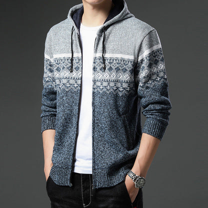 Herren Strickjacke Kapuze Gemustert Bequem