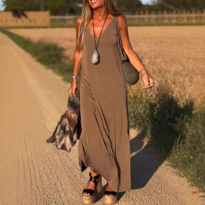 Damen Maxikleid Elegant V-Ausschnitt Hochwertig