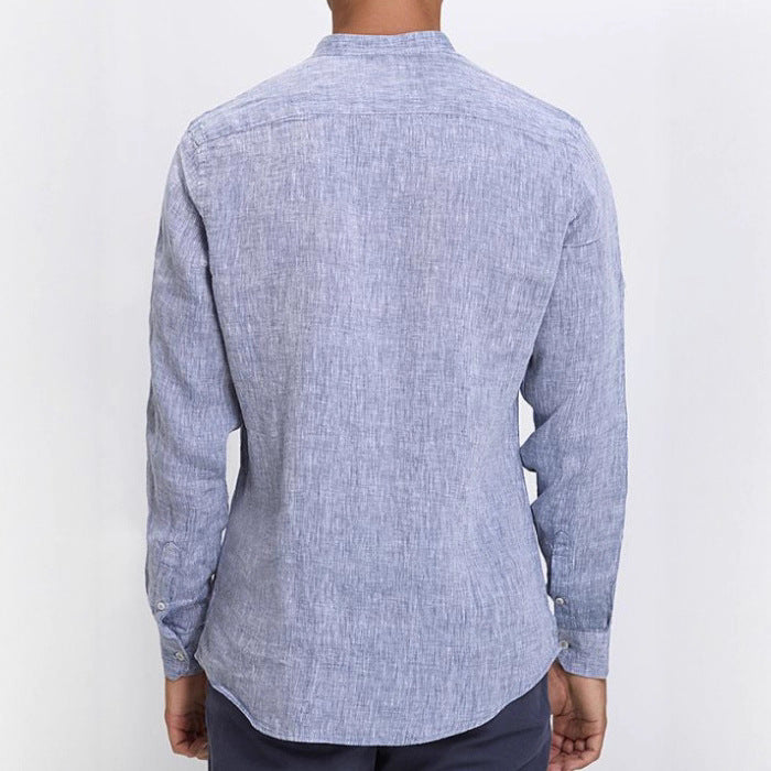 Herren Langarmhemd Stehkragen Slim Fit Modern