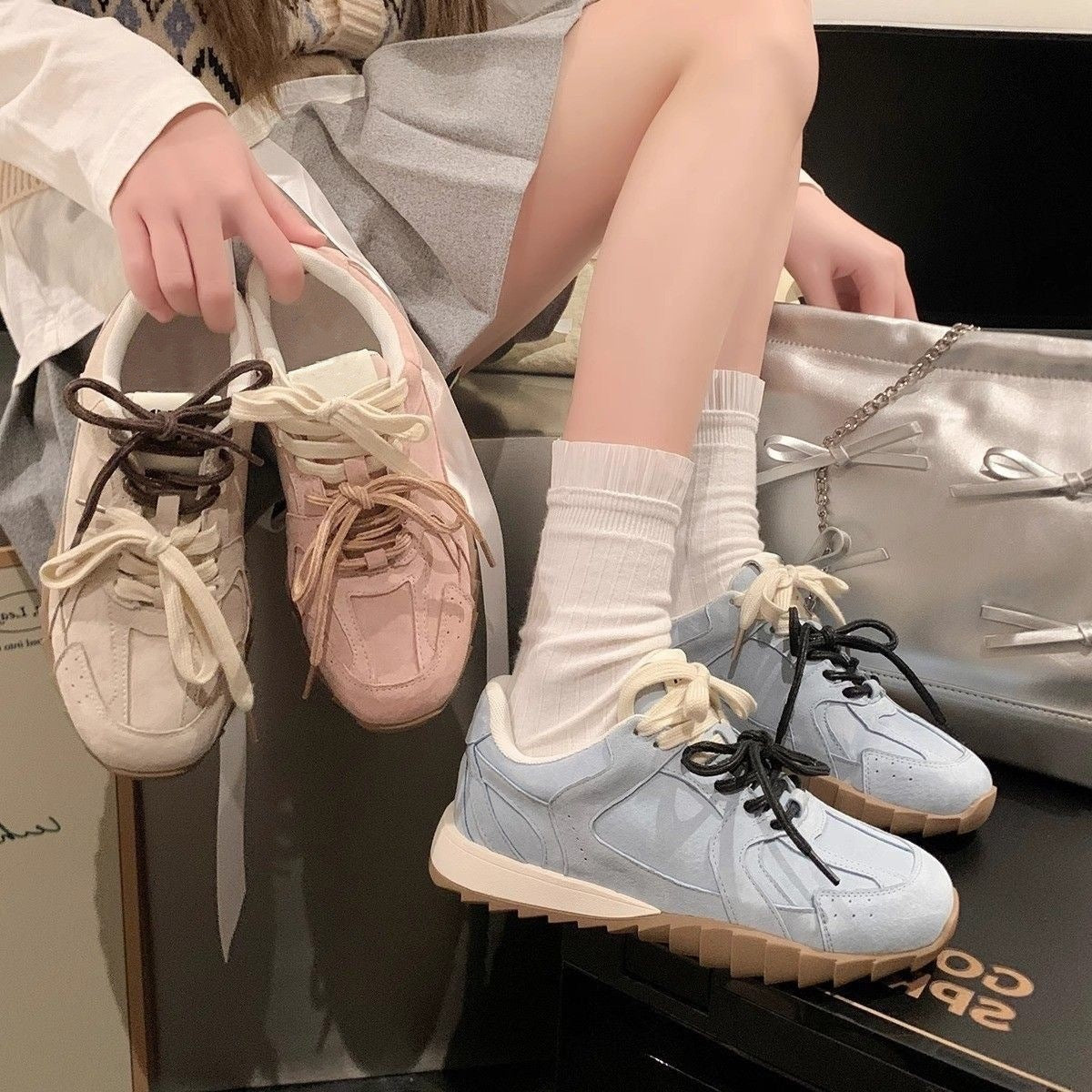Damen Sneaker Trendy Sportlich Weiß