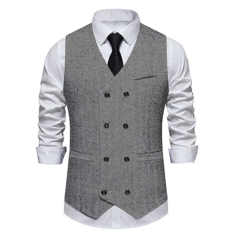 Herren Weste Fischgratmuster Elegant Schwarz
