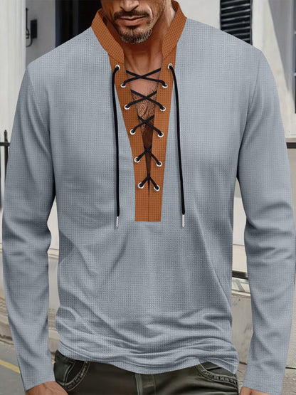 Herren Langarmshirt Modern Schnürdesign Kragen
