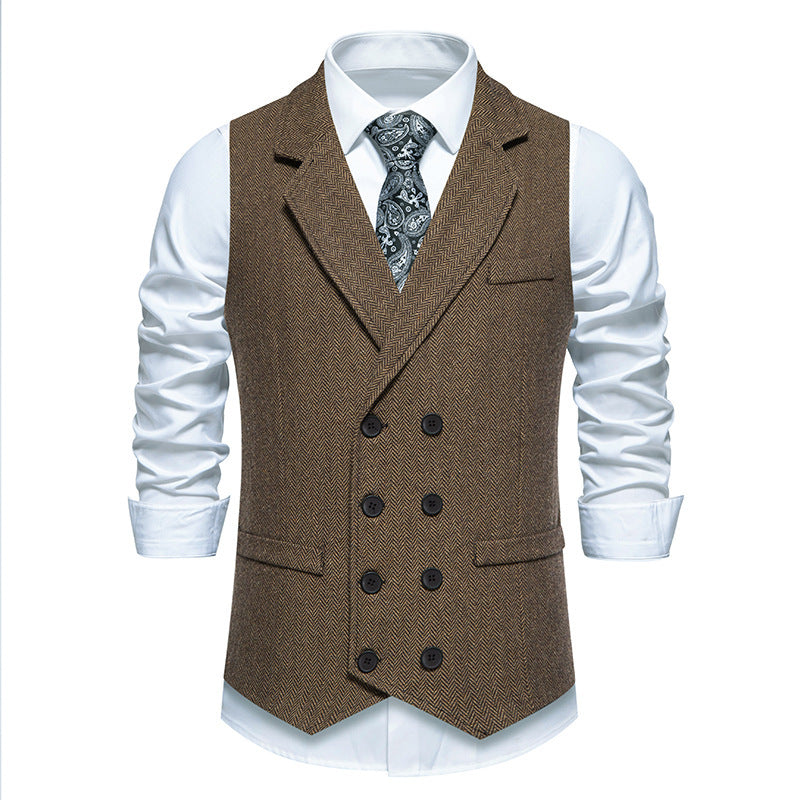 Herren Weste Klassisch Fischgratmuster Elegant Schwarz