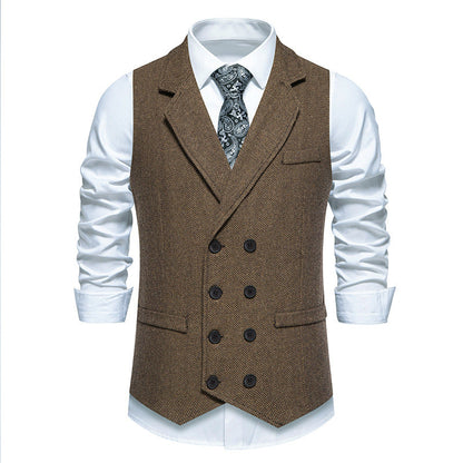 Herren Weste Klassisch Fischgratmuster Elegant Schwarz