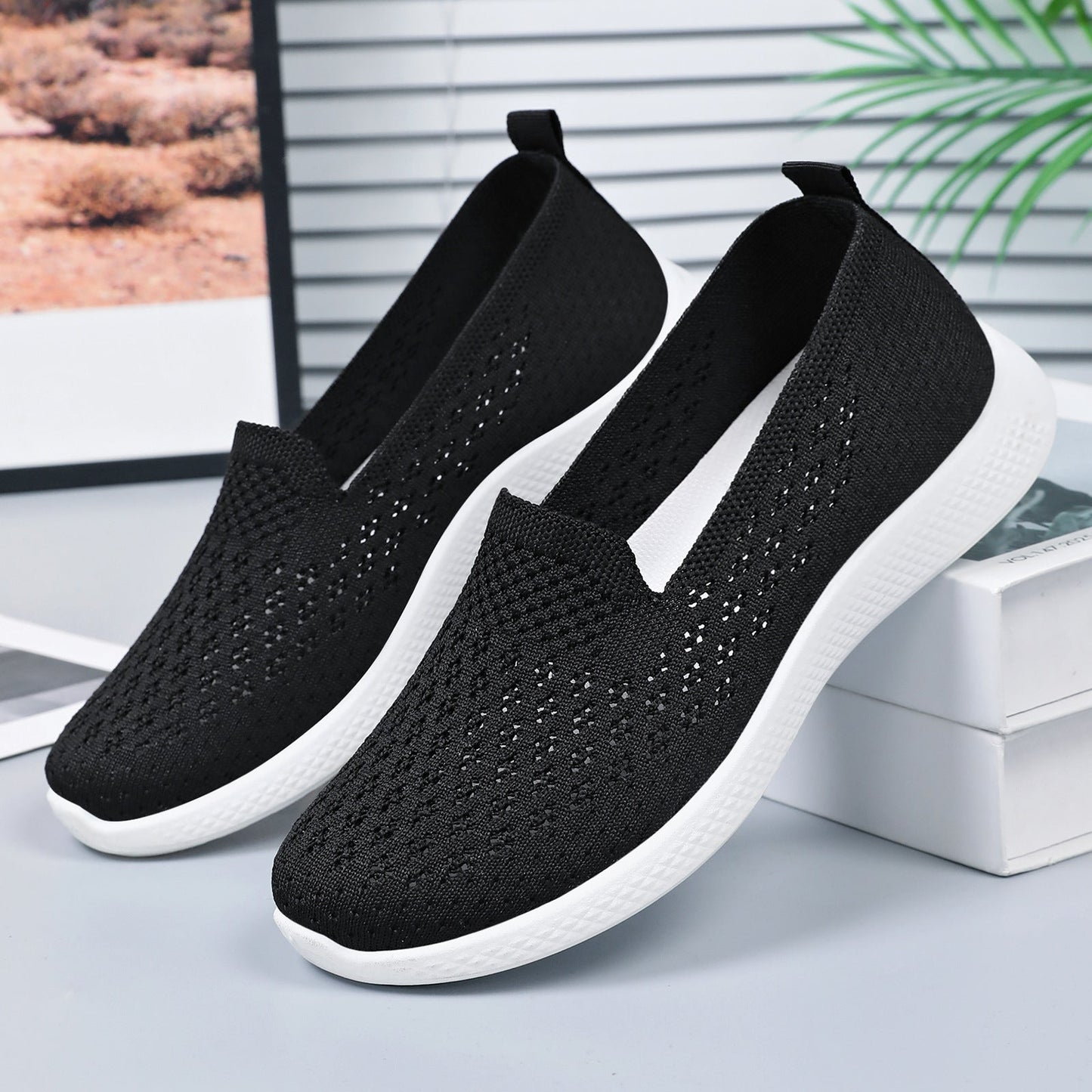 Damen Sneaker Atmungsaktiv Elastisch Slip-On Sportschuhe