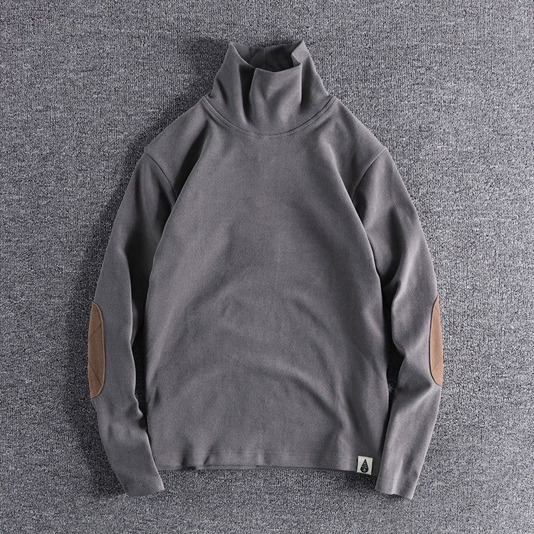Hochwertige, elegante Stehkragenpullover mit kontrastierenden Ellbogenpatches BerlinGlamour für den anspruchenden Onlineshop.