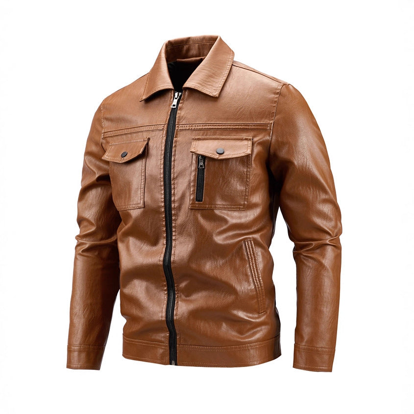 Herren Lederjacke Kunstleder schwarz Modern mit Taschen - BerlinGlamour