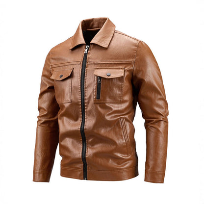 Herren Lederjacke Kunstleder schwarz Modern mit Taschen - BerlinGlamour