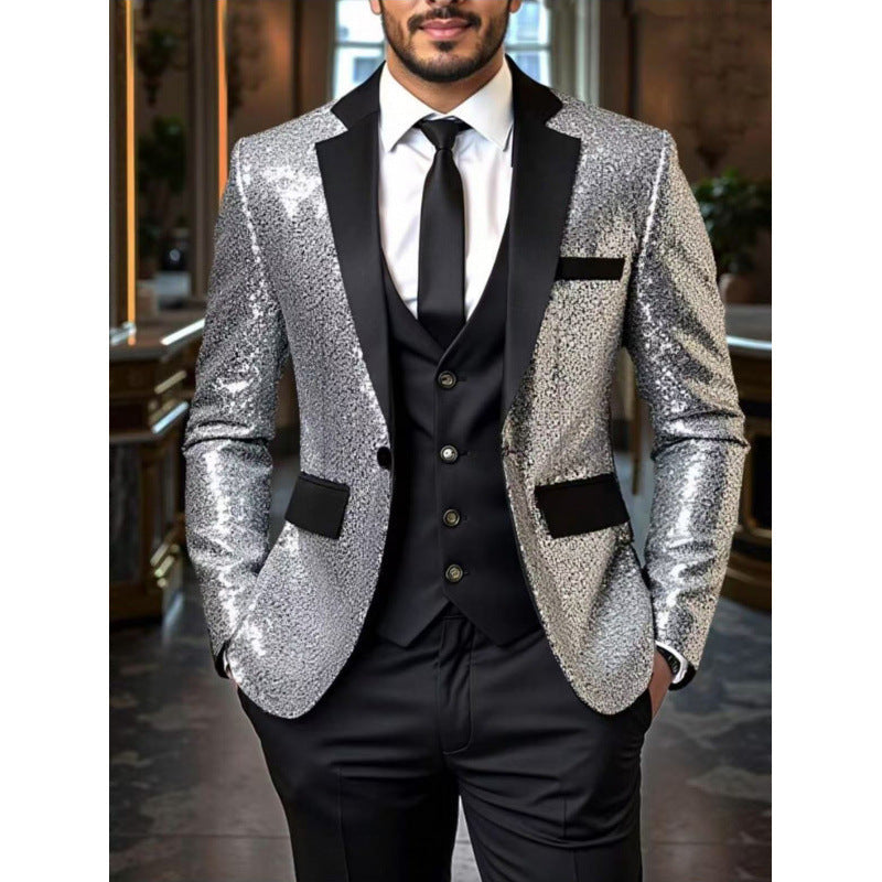 Herren Smoking Blazer Pailletten Glitzernd Elegant