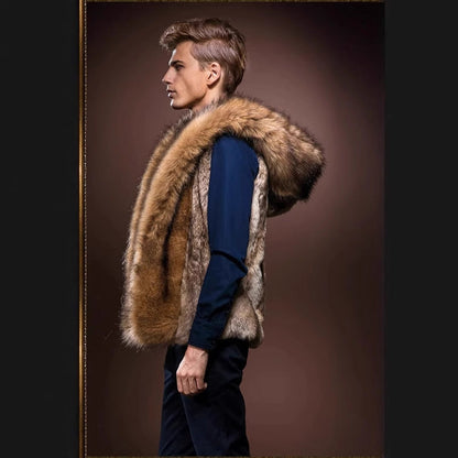 Herren Kunstpelz-Weste Elegante Luxus Weste mit Tiefer Kragen
