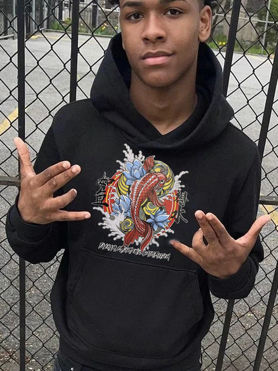Herren Kapuzenpullover Koi Motiv Trendig Berlin Style