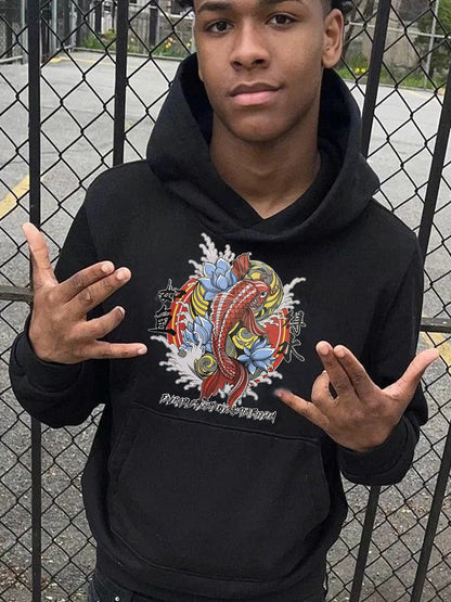 Herren Kapuzenpullover Koi Motiv Trendig Berlin Style