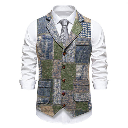Herren Anzugweste Modern Patchwork Design Mit Taschen