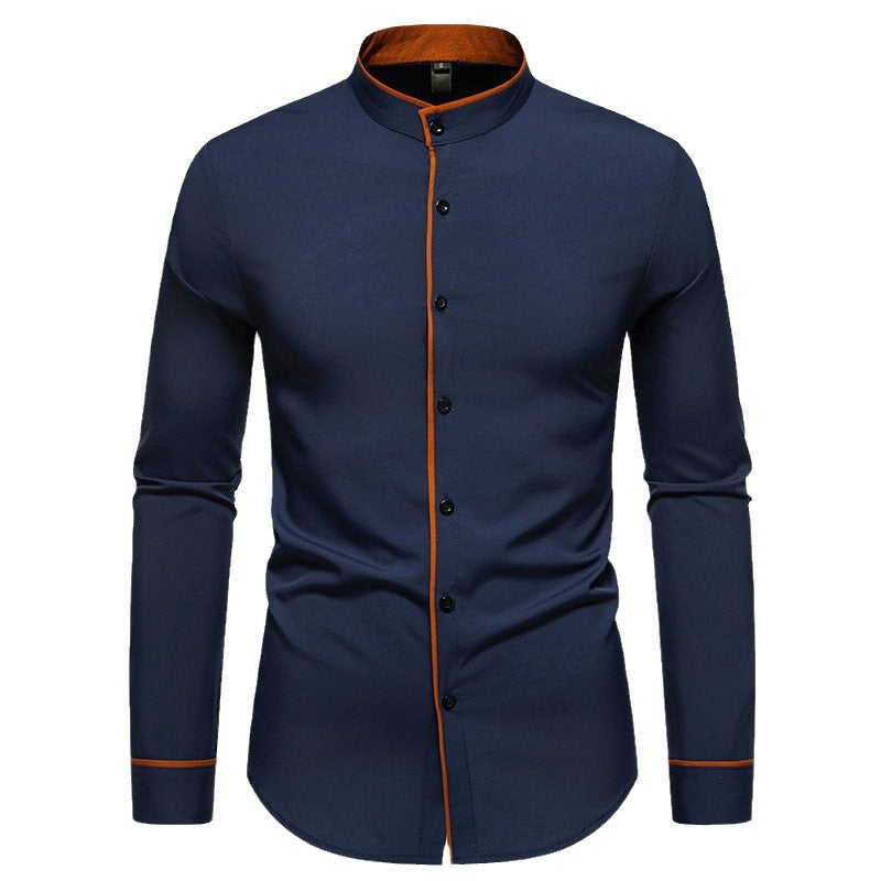 Herren Langarmhemd Modern Stehkragen Gestickt Elegant