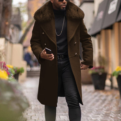 Herren Wollmantel Eleganter Luxuskragen Schwarz