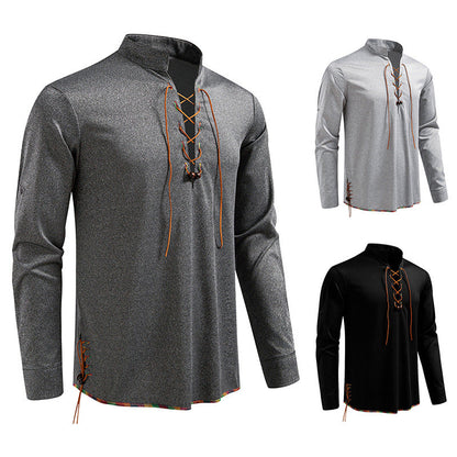 Herren Langarmshirt Stehkragen Modern mit Kordelzug