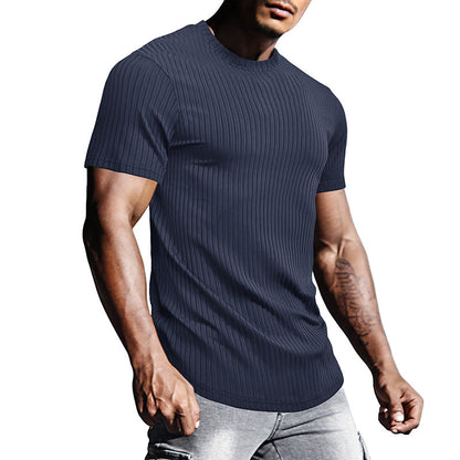 Herren Rundhalsshirt Slim Fit Strukturiert Atmungsaktiv