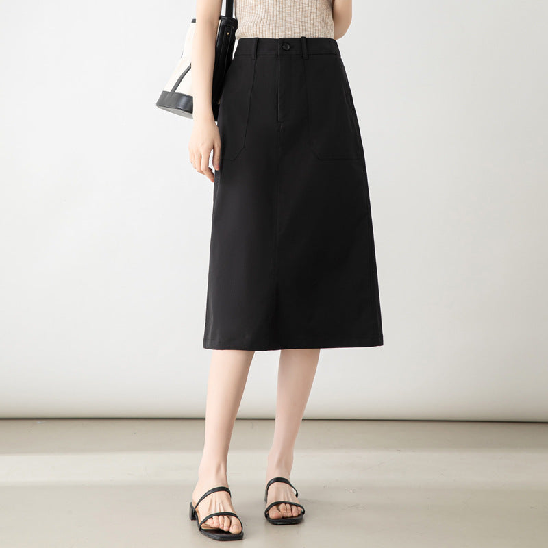 Damen Midi-Rock mit Taschen und Gürtel ➡️ Damen Midi-Rock Taschenrock mit Gürtel