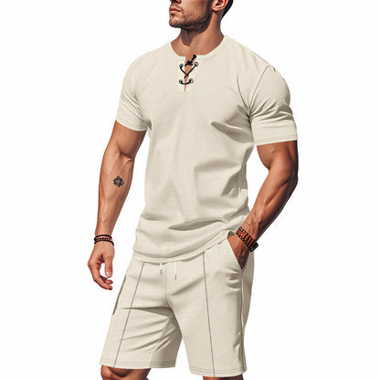 Männer Kurzarm-Shirt-Set Sportlich Knopfleiste Modern