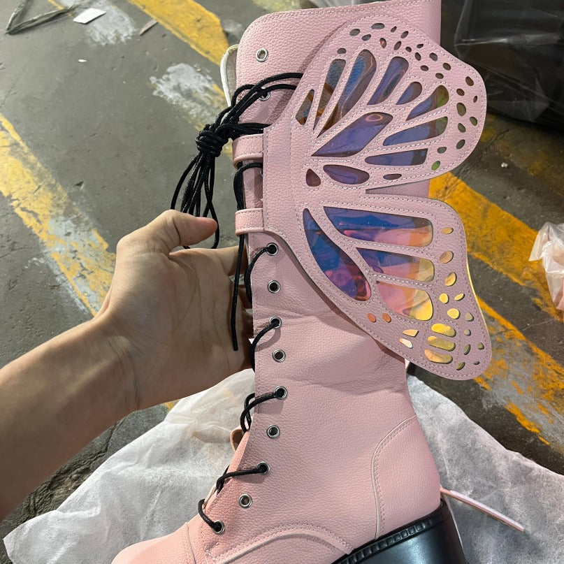 Damen Schnürstiefel Plateau Hoch Modisch