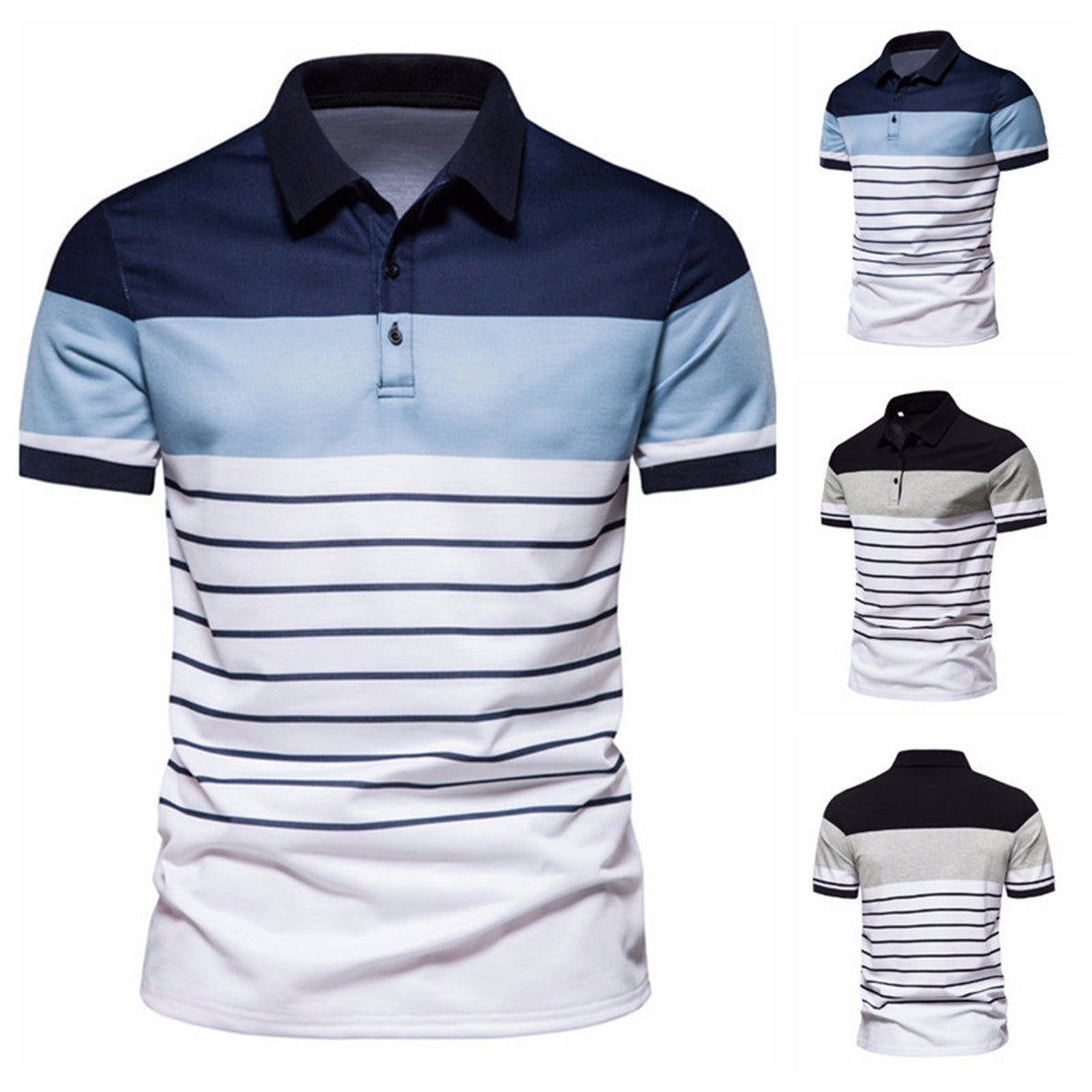Herren Polo-Shirt Streifenmuster Baumwolle Modern