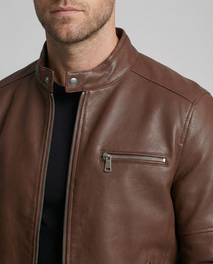 Herren Lederjacke Modern Reißverschluss Schwarz