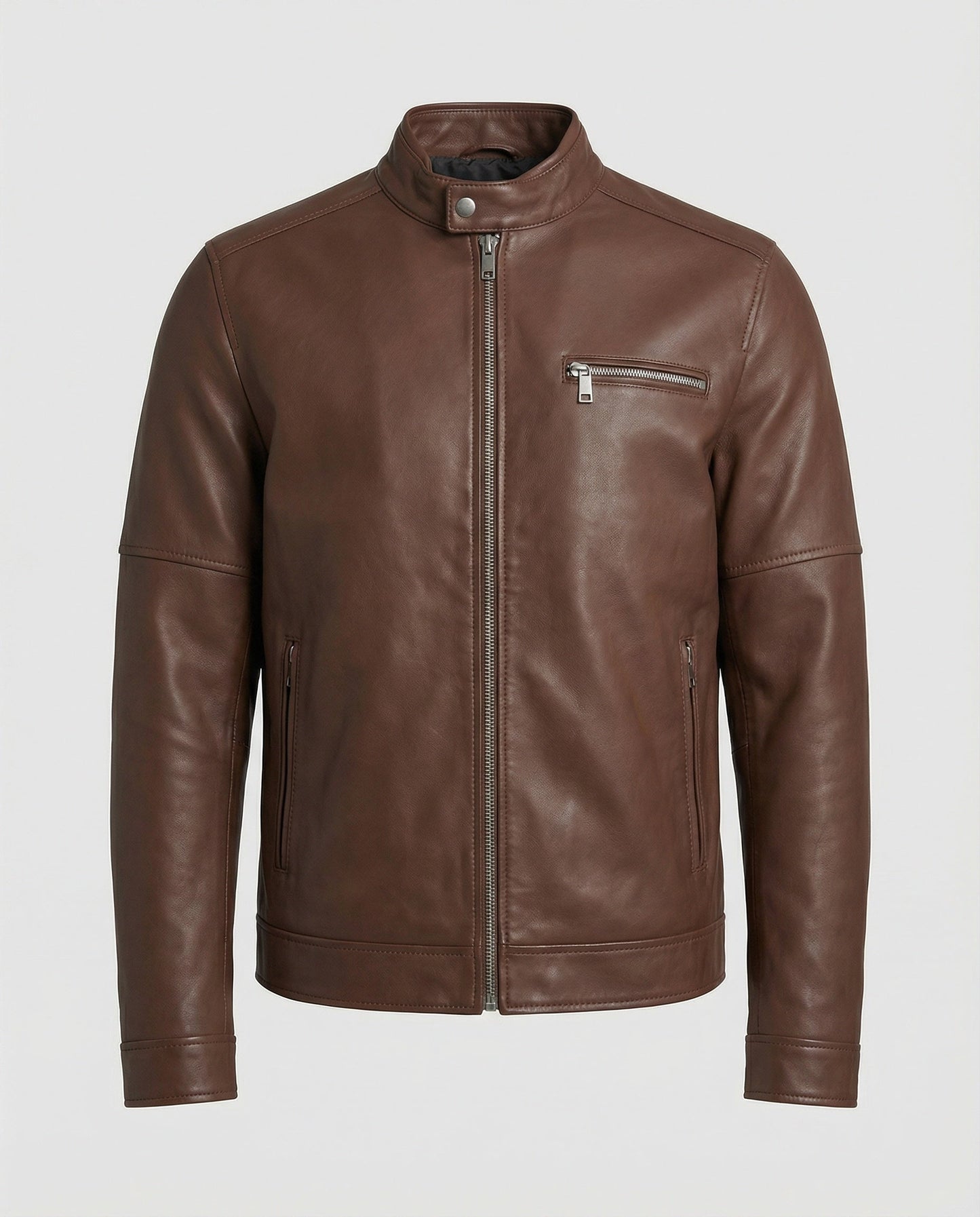 Herren Lederjacke Modern Reißverschluss Schwarz