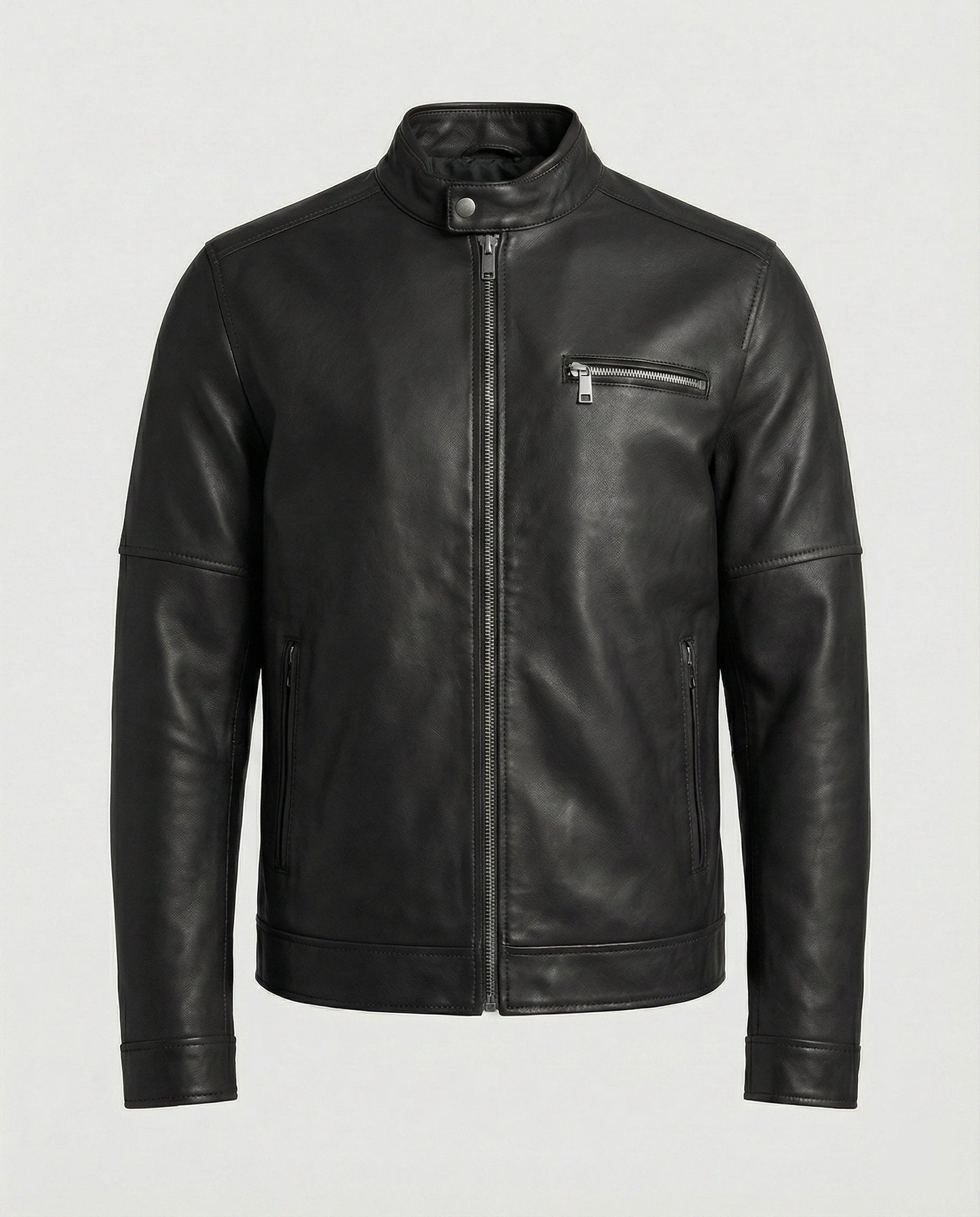 Herren Lederjacke Modern Reißverschluss Schwarz