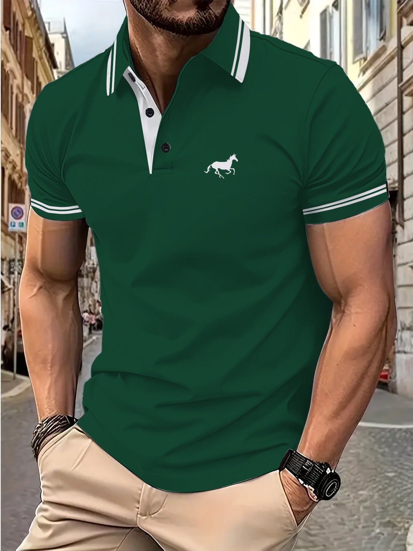 Herren Poloshirt Modern Kontrastkragen Slim Fit