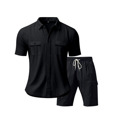 Herren Sommerhemd Kurzarm mit Cargo-Shorts Set