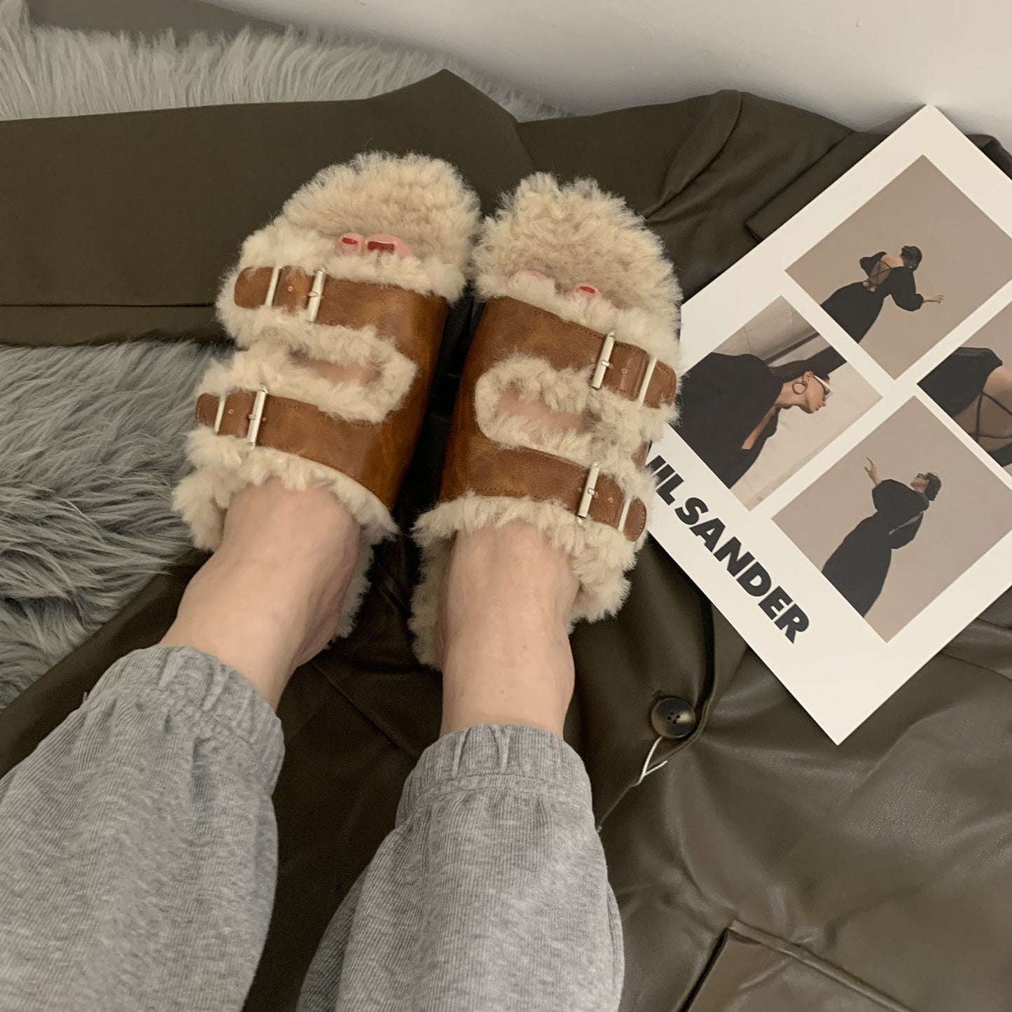 Damen Clogs Bequem Verstellbar Flauschig Winter