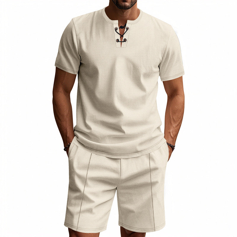 Herren Henley-Shirt Set Kurzarm atmungsaktiv Modisch