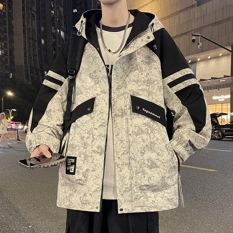 Herren Windbreaker Funktionstaschen Urban Style Schwarz