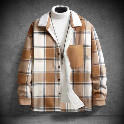 Herren Flanelljacke Kariert Baumwolle Mit Taschen