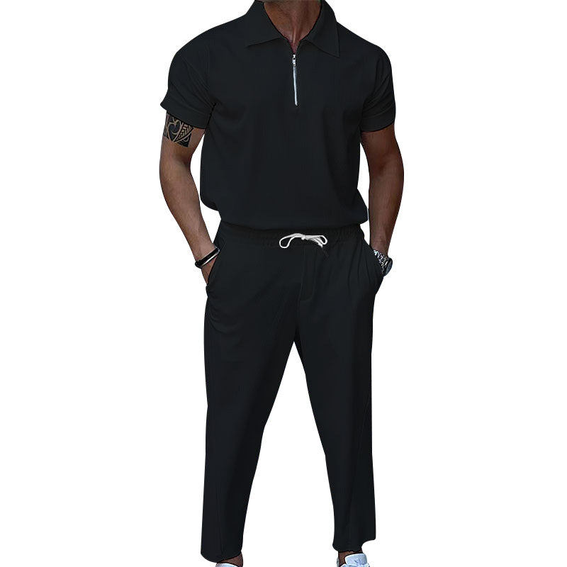 Herren Sportanzug Set Elastisch Kurz Reißverschluss Modern