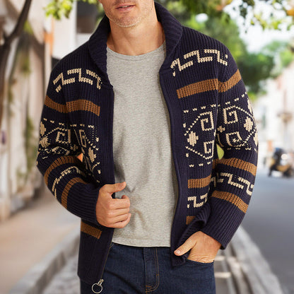 Herren Strickjacke Modern mit Hochkragen und Muster
