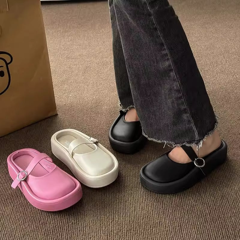 Damenschuhe Plateau Pantoletten Komfortabel Weite Einstellbar
