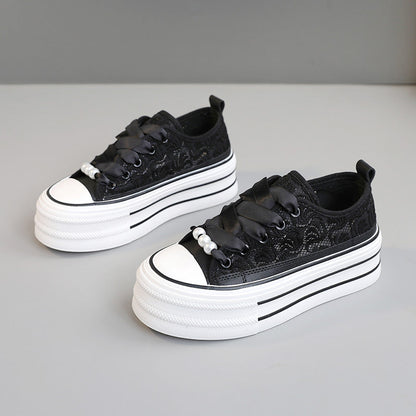 Damen Plateausneaker Elegantes Design Spitze Schwarz