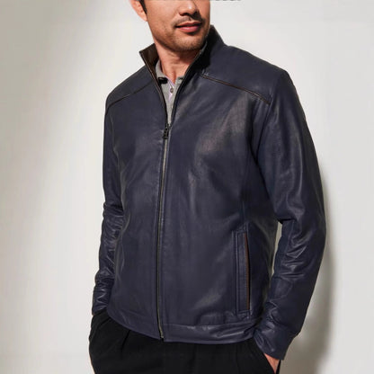 Herren Lederjacke Modern Stehkragen Elegante Optik