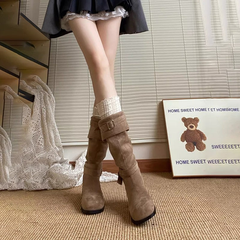 Damen Stiefel Schlupfstiefel Schnallen Elegant Schwarz