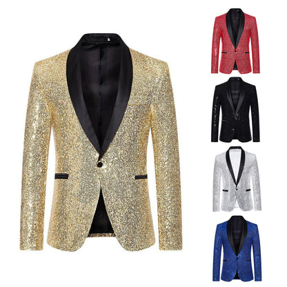 Herren Blazer Glamour Pailletten Effekt Satin Kragen - BerlinGlamour