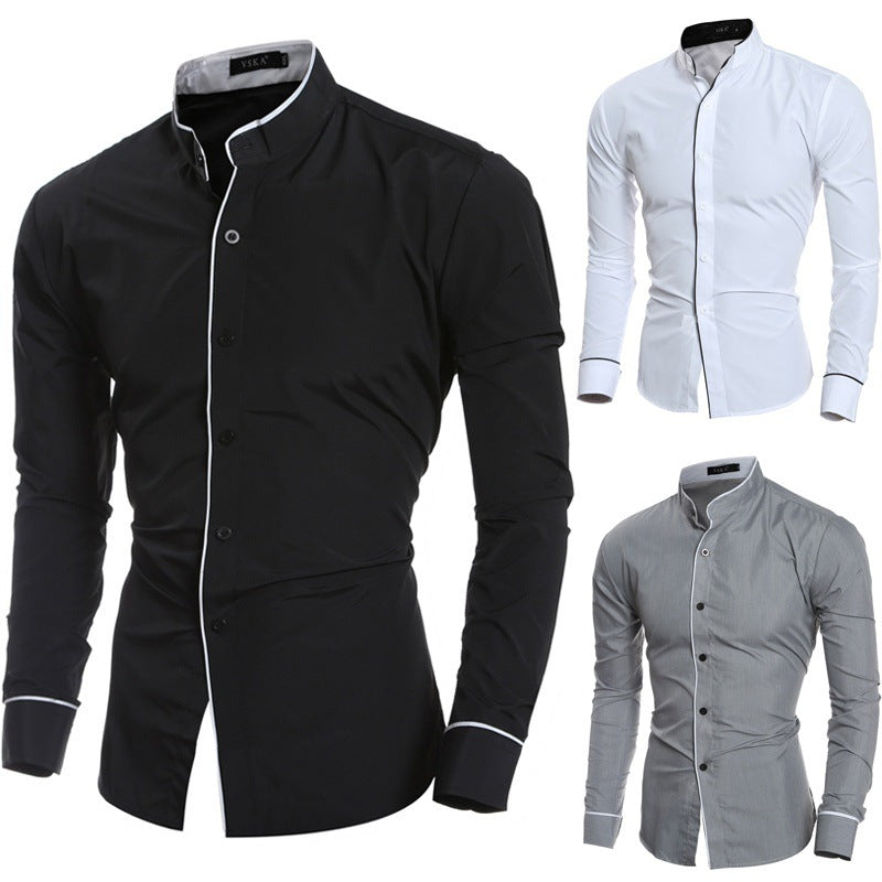 Herren Hemd Modern Stehkragen Kontrast Akzente Elegant - BerlinGlamour