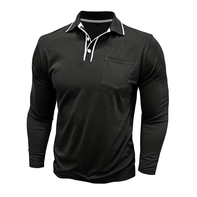 Herren Polo Langarm Modern Kontrastkragen Trendy