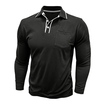 Herren Polo Langarm Modern Kontrastkragen Trendy