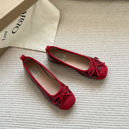Damen Ballerinas Elegante Schleife Glanzleder Schuhe